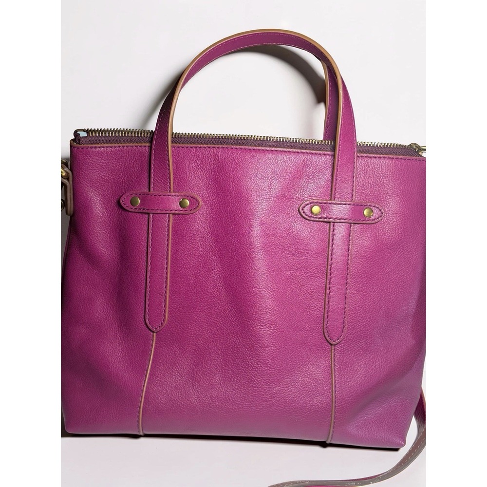 Fossil Felicity Satchel Tote Fuchsia Pink Leather Crossbody Handbag Hardware Nw - Picture 7 of 14